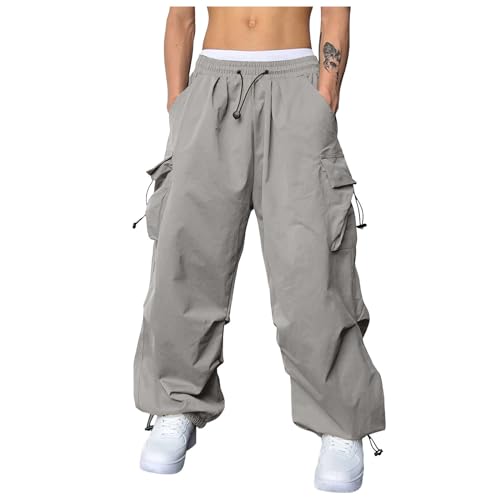 Men's Baggy Cargo Pants Y2K Drawstring Waist Trendy Casual Parachute Pants Athletic Loose Fit Joggers Trousers with Pockets
