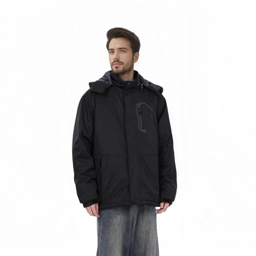 CorBuyit Men's Waterproof Ski Winter Jacket with Detachable Hood, (S-4XL), Warm Windproof Snow Coat for Skiing & Snowboarding