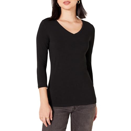 Amazon Essentials Womens Regular-Fit 3/4 Sleeve V-Neck T-Shirt (Available in Plus Size)
