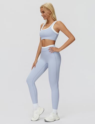 ABOCIW Two Piece Workout Sets for Women Layer Sports Bra Tummy Control High Wait Leggings Gym Yoga Outfits