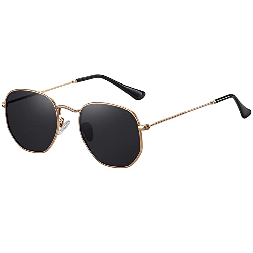 MEETSUN Polarized Hexagon Sunglasses for Women Men Polygon Square Sun Glasses UV400 Protection Metal Frame