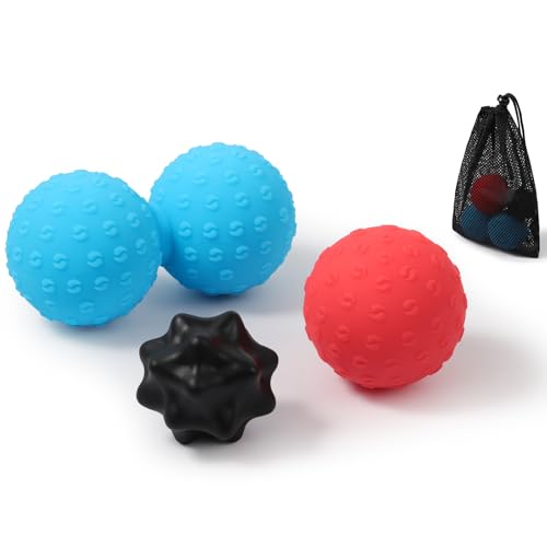 HODEMI Massage Ball Set, 3 Pieces - Spiky, Lacrosse & Peanut Roller for Muscle Knots, Myofascial Trigger Point Release, De...