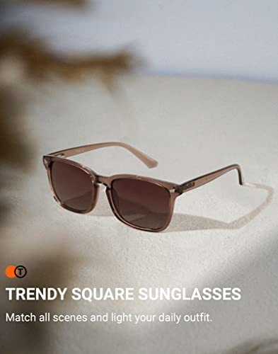 TIJN Polarized Sunglasses for Womens and Mens,Classic Square Frames Shades for UV Protection, Stylish and Trendy Sunnies