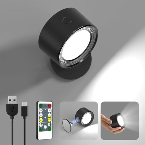 Lightbiz LED Wall Lights with Remote, Wall Mounted Sconces 3000mAh Rechargeable Battery Operated 3 Color Temperatures & Di...