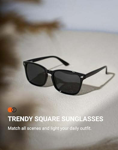 TIJN Polarized Sunglasses for Womens and Mens,Classic Square Frames Shades for UV Protection, Stylish and Trendy Sunnies
