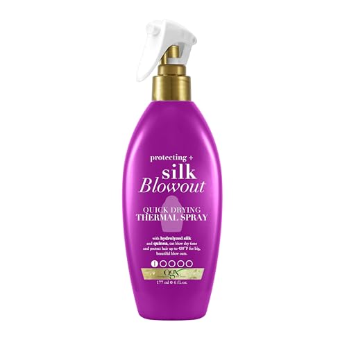 OGX Protecting + Silk Blowout Quick Drying Thermal Protection Spray, Heat Protectant Spray Shields Hair up to 450°F For So...