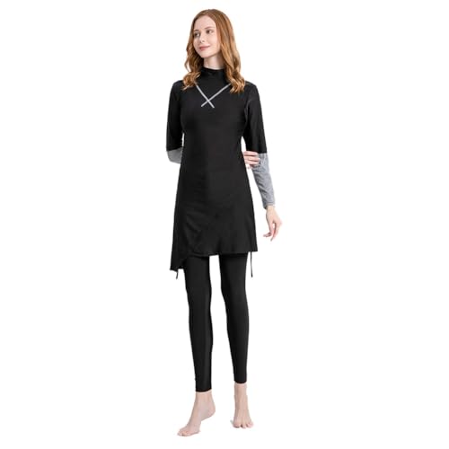 Women's Muslim Swimwear Long Sleeve Burkini Full Cover Swimsuit Hijab Rash Guard, 3pcs Set