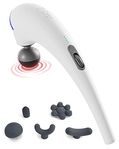 Zyllion Handheld Back and Neck Massager - Cordless Rechargeable Electric Vibrating Deep Tissue Massage with Heat for Athle...