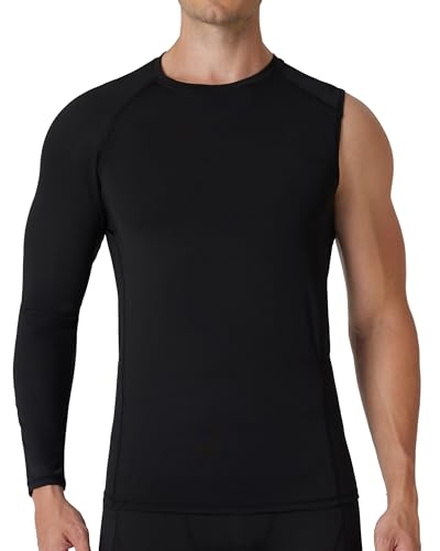 RIKUAOU Mens One Arm Sleeve Compression Shirts 1/2 Long Sleeve Athletic Base Layer Undershirt Basketball Workout Top