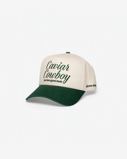 Caviar Cowboy Cap (Beige & Forest Green) - Adjustable Baseball Cap, Embroidered Hat, Trendy Trucker Hat, Gift for Men and Women