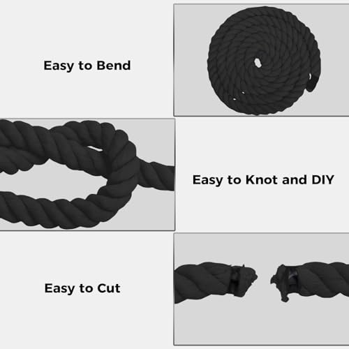 Natural Cotton Rope (1/2inches x 50ft), 3-Strand Twisted Cotton Rope, Natural Thick Black Rope, Soft Rope Cord Craft Rope ...