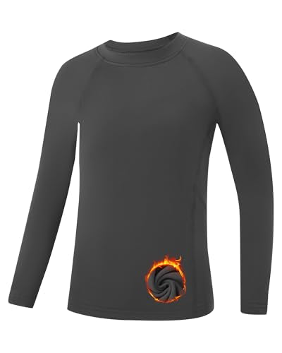 Runhit Youth Boys Compression Thermal Shirt Long Sleeve Fleece Base Layer Undershirt for Football Baseball Soccer Basketball