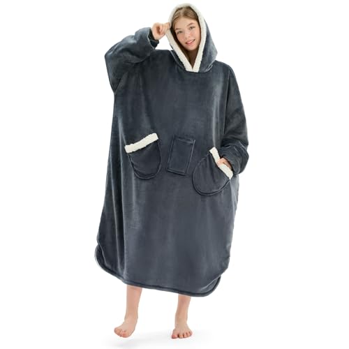 L'AGRATY Oversized Wearable Blanket Hoodie for Adults: Oversized Sherpa Fleece Hoodie Blankets with Giant Hood Pocket for ...