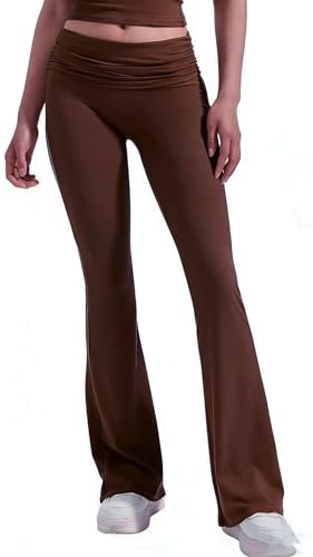 YETOWA High Waisted Ruched Yoga Flare Pants for Women Soft Stretch Casual Lounge Trousers with Flared Legs