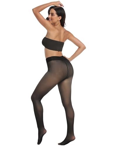 CHRLEISURE Women's Fleece Lined Tights - Fake Sheer Warm Pantyhose Thick Winter Leggings