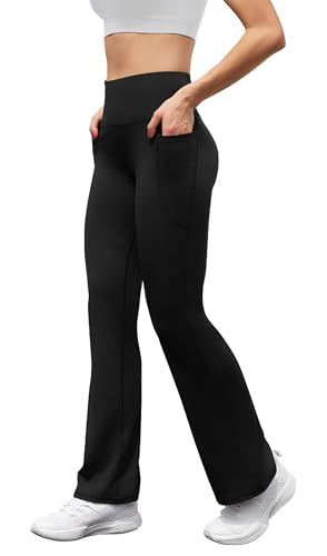 SEAJOJO Women's High Waist Flare Yoga Pants Tummy Control Casual Bootcut Leggings with Side Pockets