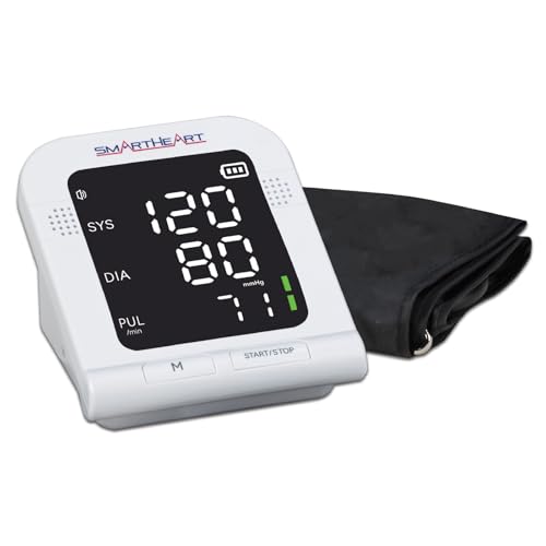 SmartHeart Blood Pressure Monitor | Wide-Range Upper Arm Cuff | Audible English Spanish Instructions and Results for Visua...