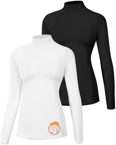 Runhit Women's Thermal Shirt Fleece Mock Turtle Neck Long Sleeve Compression Athletic Base Layer Tops Cold Weather Gear