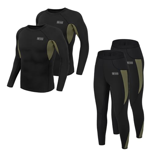 Men’s Thermal Underwear Set, Winter Fleece Lined Sport Long Johns Base Layer Quick Drying Thermo for Hunting Skiing