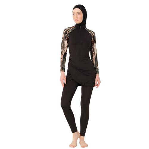 Islamic Long Sleeve Modest Swimsuits Burkini for Women 6 Pcs | Water Repellent Top, Crop, Leggings, Cap, Scarf, Underwear