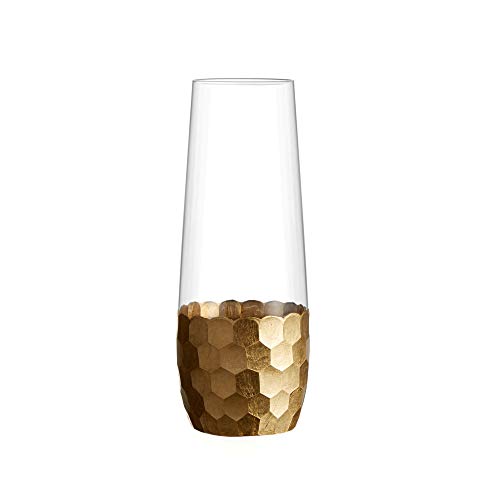 Fitz and Floyd Daphne Set of 4 Stemless Champagne Flutes Glasses 2.5x6" Gold 5 fluid ounces