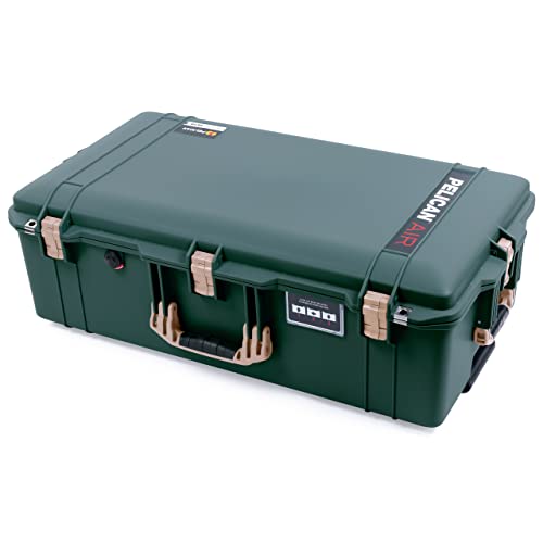 Trekking Green Pelican 1615 Air case with Tan Handles & latches. Comes with Grey Padded dividers & lid Organizer.