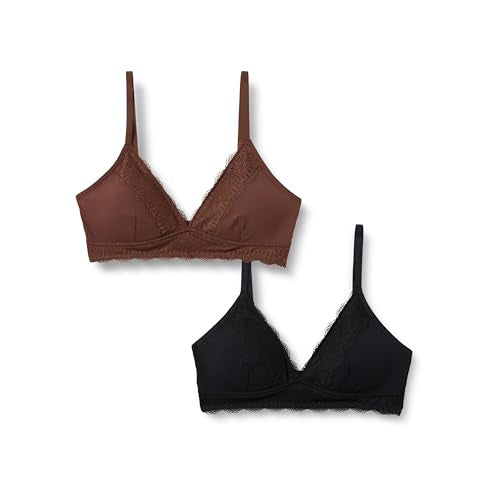 Amazon Essentials Womens Peached Microfibre with Lace Trim Lined V Neck Bralette