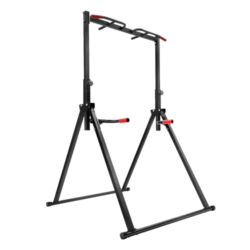 IOENC Foldable 440 LBS Pull up Bar Free Standing, 5.74-7.55ft Height Adjustable,Dip Station Freestanding Tower Station Gym...