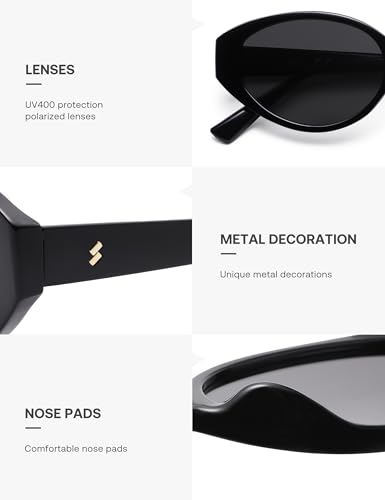 SOJOS Retro Oval Polarized Sunglasses for Women Chic Cat Eye Trendy Vintage Shades UV400 Protection