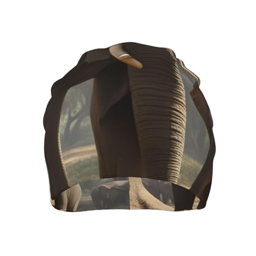 bnvaab Elephant Print Beanie Hat for Men and Women Stretchy Slouchy Winter Warm Cap Headwear Accessory Black