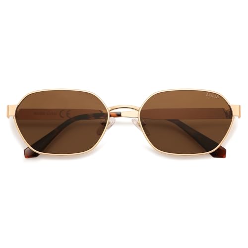 SOJOS Trendy Polarized Hexagon Sunglasses for Women Men, UV400 Retro Rectangle Shades SJ1238