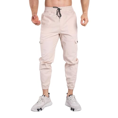 Men Lightweight Cargo Pants Casual Breathable Outdoor Hiking Work Pants Trendy Comfort Elastic Waist Hiking Joggers Trousers
