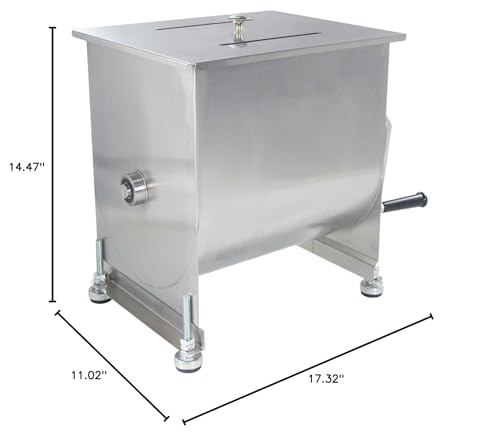 CMI Commercial Stainless Steel Manual Meat Mixers with lid,35Lb/20L Tank,(Mixing Maximum 35-Pound for Meat),Sausage Mixer Machine Meat Processing Equipment
