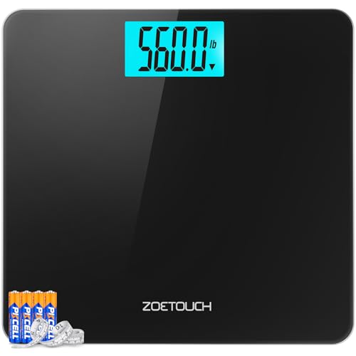 ZOETOUCH 560lbs Bathroom Scale for Body Weight Over 500 lbs, Accurate Digital Weighing Machine with Wide Platform 12.2" x ...