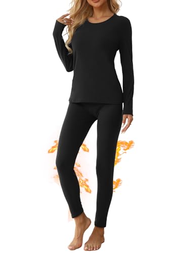 TRENDOUX Thermal Underwear for Women: Wool Long Johns Set with Fleece, Warm Base Layer Stretchy Top and Bottom Cold Weather