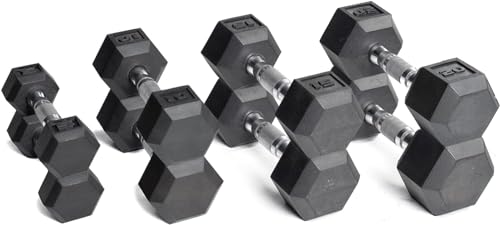 CAP Barbell Rubber Coated Dumbbell Weight Set with Vertical Rack | 100 lb, 150 lb, and 210 lb Options