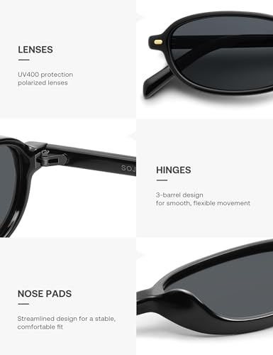 SOJOS Retro Polarized Rectangle Oval Sunglasses for Women Men,Trendy Petite Shades Skinny Rim UV400 Protected SJ2668