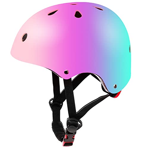 Color Gradient Adjustable Kids Bike Helmet Toddler Helmets for 3-5-8-14 Years Kids Girls Boys Youth Bicycle Helmet for Sco...