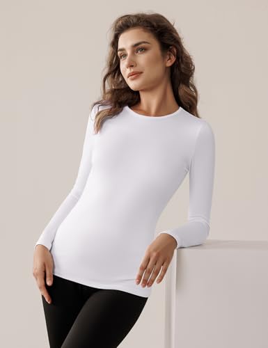 Bonneuitbebe Women's 2 Pack Long Sleeve Thermal Shirts Soft Crewneck Undershirt Tops Lightweight Base Layer Cold Weather