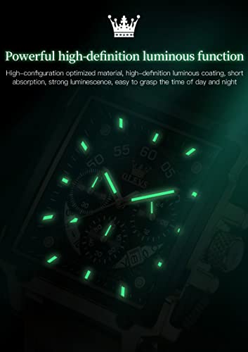 OLEVS Square Watches for Men Brown Leather Chronograph Fashion Business Watch Luminous Waterproof Casual Wrist Watches