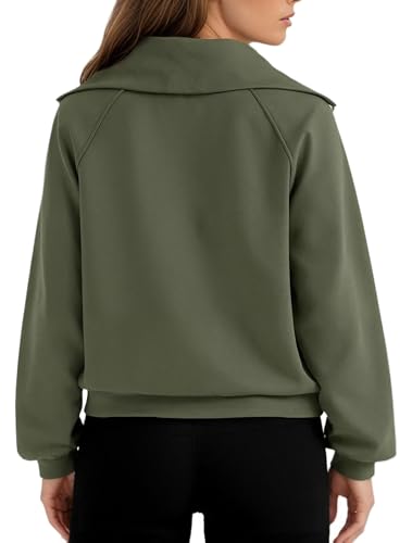 Women's Cropped Half Zip Pullover Quarter Zipper Long Sleeve Sweatshirt for Casual Wear