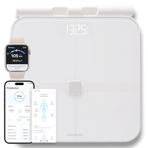 ExerScale AI Smart Scale with Body Weight Prediction, BMI, Body Fat, Muscle Mass, Workout, Food Tracking, Bluetooth Digita...