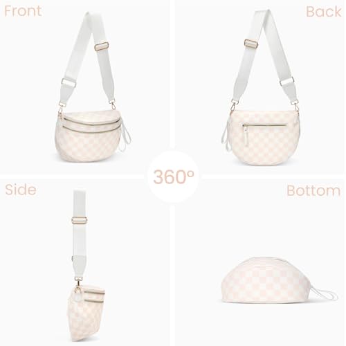 Duyijiff Checkered Crossbody Bum Bag Corduroy Bumbags for Women Large Cross Body Bum Purse Fanny Pack for Daily Use (White)