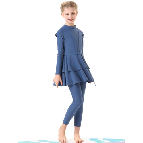 FYMNSI Kids Burkini Swimsuits Girls Baby Modest Muslim Swimwear Long Sleeve Swim Top Pants Hijab 3PCS Bathing Suit Rash Guard