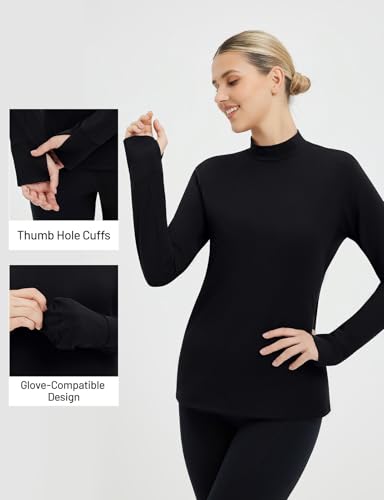 baleaf Thermal Shirts for Women Long Sleeve Turtleneck Tops Fleece Lined Base Layer with Thumb Hole Cold Weather Winter Gear