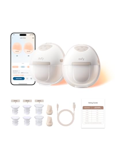 eufy Security Heated Breast Pump Hands-Free E20, Wearable with Innovative HeatFlow, 3 Heat Levels, Optimized Rhythm via Ap...