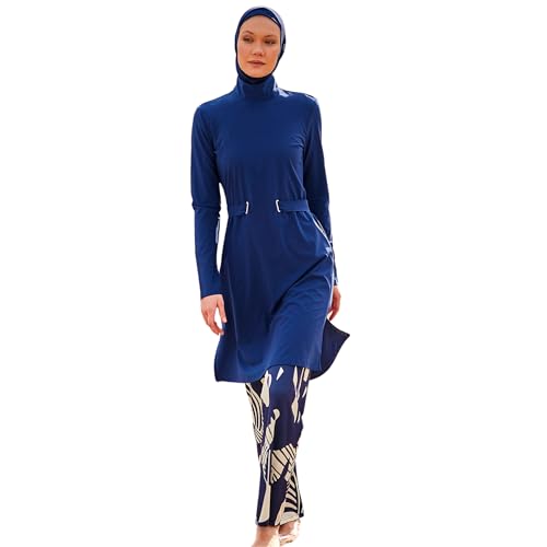 Islamic Full-Length Modest Swimsuit for Muslim Women | 4 PCS Burkini Set Top Pants Cap Bustier | Long Sleeve Rash Guard