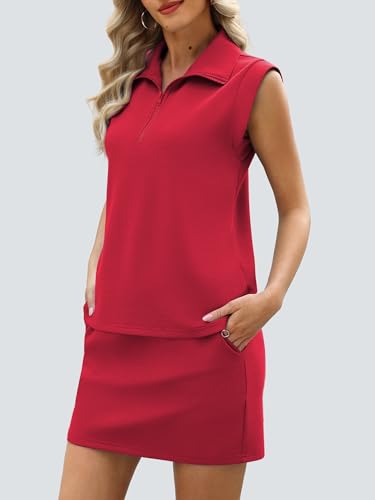 Casly Lamiit 2 Piece Skirt Sets for Women Summer Half Zip Travel Outfits Cap Sleeve Lapel Tops Matching Tennis Skirt