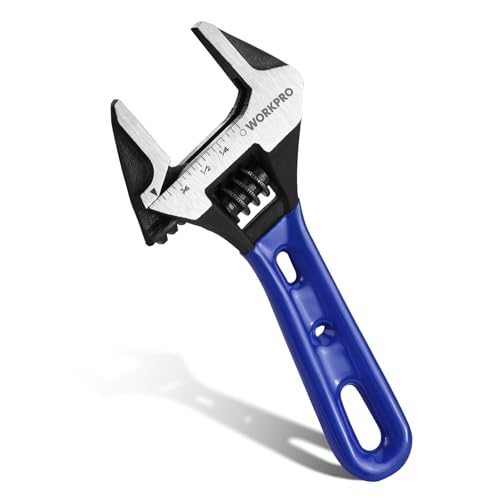 WORKPRO 4-Inch Stubby Adjustable Wrench, 0.94-Inch Extra Wide Jaw Opening Wrench, Metric/SAE Scales, Cr-V Steel, Ideal for...