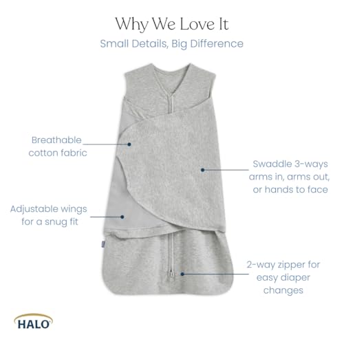 HALO 100% Cotton Sleepsack Swaddle, 3-Way Adjustable Wearable Blanket, TOG 1.5, Forest Friends, Newborn, 0-3 Months